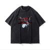 Camiseta de Manga Curta Personalizada de Fábrica Solta Tamanho Grande Estampada Lama Suja Lavada Água Desgastada Casual Branca Floco de Neve Frita Lavada