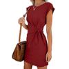 Aliexpress Amazon Vestido y Falda Tejidos de Color Sólido con Cuello Redondo y Cordones de Manga Corta Europeos y Americanos
