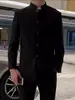 Nueva Chaqueta de Traje con Hombreras Estilo Chino para Hombre Ropa de Compromiso Chaqueta Negra con Cuello Mao Túnica Top Estilo Nacional Primavera y Otoño
