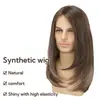 Peluca Nueva para Hombre Estilo Europeo y Americano Transfronteriza, Cabello Lacio de Longitud Media, Fibra Sintética, Peluca Marrón para Hombre, Fibra de Alta Temperatura, Red de Rosa