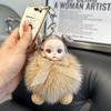 Llavero colgante de coche con piel de zorro real, bonito bolso de peluche, regalo para pareja
