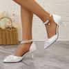 Zapatos de Mujer para Exportación Transfronteriza Verano 2025 Nuevo Punta Fina Lazo Cadena de Perlas con Pedrería Zapatos de Tacón Alto Personalizados