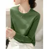 Camisa Básica de Tricô Redonda Super Estilosa e que Valoriza o Corpo Feminino, Slim-Fit e Emagrecedora, Cor Sólida, Elegante com Ombro Normal A14454