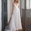 Vestido de Novia Europeo y Americano de Tirantes Escote en V Profundo Figura Gasa Cola Pequeña Moda Simple Vestido para Fotos de Viaje Anfitrión Banquete Mujer