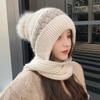 Gorro de lana para mujer, invierno, forro polar, bufanda gruesa integrada, puntera cerrada, todo a juego, para ciclismo, cálido, cortavientos, protección para los oídos, gorro de punto
