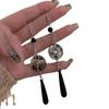 Aretes de Abanico con Hebilla Ping An de Estilo Chino para Mujer, Elegantes y de Alta Gama, Aretes de Estilo Chino Nuevo con Falda Cara de Caballo, Aretes de Caligrafía