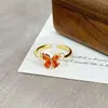 Anel Aberto Simples com Zircônia Laranja-Vermelha Vintage para Mulheres, Estilo Floral Retrô, Anel de Dedo Indicador de Nicho
