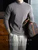 Minimalismo OtoñalMezcla de Lana y Seda Patchwork Cuello Alto Manga Larga Camiseta Base Suave de Color Sólido para Hombre