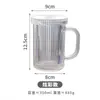 Taza de Vidrio Rayada Estilo Ins con Tapa y Asa Taza con Popote Taza de Vidrio para Beber en Casa de Aspecto Elegante
