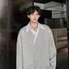 Camisa Polo falsa de dos piezas de manga larga para hombre, top holgado a rayas con cuello camisero para primavera y otoño, camisa base informal de moda estilo americano