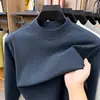 Camiseta Térmica de Lana de Seda de Morera para Hombre Otoño Invierno, Prenda Interior de Cuello Semi-Alto, Camiseta de Manga Larga de Forro Polar Cálido de Doble Cara de Color Sólido para Hombre