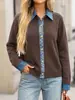 Cárdigan de punto patchwork de mezclilla vintage transfronterizo de Amazon con cuello camisero, un nuevo estilo otoño/invierno para mujer, con botones metálicos