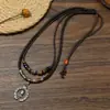 Collar de Cuero Tejido a Mano Doble Capa Apilable para Mujer, Colgante de Aleación con Cuentas de Madera, Gargantilla de Moda Retro