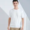 Camiseta Pulóver Casual Holgada de Punto para Hombre, Color Sólido, Manga Corta, Manga Media, Suéter Delgado de Primavera Verano, Camiseta Base, Moderna