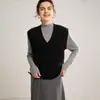 Chaleco de Cachemir Puro con Cuello en V para Otoño e Invierno para Mujer Engrosado Sin Mangas Suéter de Siete Puntos Aspecto Holgado Adelgazante Chaleco de Punto para Vestir en Capas