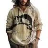 Camisa de Manga Longa Masculina de Verão Nova, Estilo Y2 Europeu e Americano, com Estampa 3D, com Capuz de Abertura Frontal, Venda Direta do Fabricante