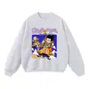 Estilo de Rua Americano Manga Longa Ins Marca da Moda Lavagem Pesada Vintage Algodão Puro Estampa de Anime Moletom Solto Transfronteiriço para Homens e Mulheres