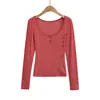 Atacado de Roupas Femininas Transfronteiriças Estilo Europeu e Americano Moda Hot Girl Camiseta de Gola Redonda Grande Manga Longa Novo Top Básico Sexy Slim Fit