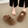 Pantuflas de algodón con puntera de felpa, pantuflas de exterior forradas de polar 2026 para mujer, estilo de media pantufla nuevo, mullidas, extra gruesas, talla pequeña, para invierno