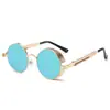Gafas de sol retro para hombre con montura redonda, coloridas y con efecto vaporoso, estilo europeo y americano, con lentes metálicas, reflectantes, estilo punk, con bisagras de resorte