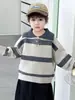 Suéter de rayas con cuello polo para niño, estilo coreano, top casual elegante y versátil para niños, ropa de bebé de moda