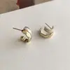 Pendientes Elegantes de Esmalte con Forma de C Estilo Francés para Mujer, Diseño de Nicho de Lujo Ligero con Patrón de Diamante, Pendientes de Aguja de Plata