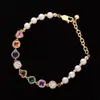 Pulsera de Color Dopamina con Circonita y Perla para Mujer, Pulsera Simple, de Nicho, Exquisita, Blanqueadora, de Gama Alta, Versátil