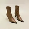 Botines Otoño/Invierno 2026 Punta Fina Tacón de Aguja Ajuste Delgado Estilo Europeo y Americano Tacón Alto Cremallera Trasera Elástica Botines Cortos para Mujer de Moda