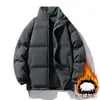 Jaqueta de Algodão Estilo Casal Outono e Inverno Nova Gola Alta Casaco de Algodão Unissex Cor Sólida Marca da Moda Jaqueta Puffer Quente para Homens