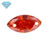 Huagang Gem Duplo Furo Olho de Cavalo Laranja Vermelho Zircon Anel Face Pedra Nua Forma de Folha Artificial Laranja Vermelho Gema com Buraco