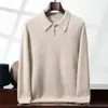 Otoño e Invierno Nuevo Punto de Siete Agujas Doble Hilo Engrosado Polo para Hombre Cachemira Tejido Color Sólido Business Casual Tejido Punto