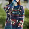 Estilo Coreano Otoño e Invierno Nuevo Retro Lana Pura Cuello Redondo Tejido de Punto Manga Larga para Mujer Pulóver Jacquard Cepillado Suéter de Lana Top
