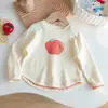 Camiseta de Manga Longa para Meninas Outono Novo Estilo Estampa de Frutas Camada Base para Bebês Meninas Top Estiloso Infantil de Gola Redonda Soltinho