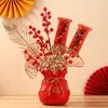 Modelo Nuevo 26 Años Cubo de Bendición Fruta Roja Arreglo Floral para Casa Nueva Sala de Estar Inauguración Regalo de Año Nuevo Decoración para Casa Nueva Venta al por Mayor
