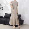 Vestido plisado de manga corta estilo Miyake con forma de capullo de flor para mujer 2025 Verano Nuevo talla grande Suelto Adelgazante Largo medio Falda pastel