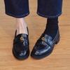 Mocasines Vintage Estilo Británico Camelia Piel Vacuna 2025 Mujer Primavera y Otoño Nuevos Punta Redonda Slip-on Tacón Ancho Zapatos de Una Capa