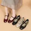 Novo Estilo Noturno Estilo Francês Versátil Bico Quadrado Sapatos Pequenos de Couro Sapatos de Camada Única Sapatos Mary Jane Retrô Femininos 2025 Salto Meia-estação Primavera e Outono Temperamento