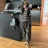 Conjunto de Dos Piezas Rayado de Manga Larga de Imitación para Niñas Otoño Ropa Infantil Nuevo Estilo Niña Pantalones Elegantes Conjunto de Dos Piezas Base Tendencia