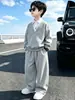Conjunto de punto para niño con cuello de camisa de primavera y otoño, estilo coreano, moderno y elegante, atuendo deportivo de dos piezas para niños mayores