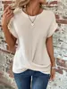 Camiseta de Color Puro con Cuello Redondo Nueva Transfronteriza Europea y Americana Elegante Top Retorcido de Manga Corta Ropa para Mujer de Primavera y Verano 2024