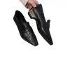 Versión de Piel de Oveja Adelgazante Versátil para el Trabajo Mocasines de Piel Genuina para Mujer, Punta Cuadrada Francesa Slip-On Tacón Grueso Zapatos de Piel con Estilo