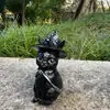 Decorações de Gato para Gramado de Halloween Transfronteiriças Decorações de Resina Gato Bruxo Mágico ao Ar Livre Estátuas de Jardim