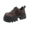 Zapatos de Mujer Derby Invierno Retro Gamuza Dedo Gordo Casual de Negocios Zapatos de Cuero Estilo Británico Suela Gruesa Aumentadores de Altura Para el Trabajo Calzado de Moda
