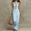Nova Coleção de Roupas Femininas Verão 2026: Vestido Francês Luxuoso e Sofisticado, Cor Sólida com Decote Halter, Cintura Marcada, Corte Ajustado, Longo
