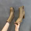 Botines de Tobillo de Tacón Grueso Cuadrado Estilo Coreano para Mujer 2026 Otoño/Invierno Nuevos Versátiles de Temperamento Cremallera Lateral Botas de Moda Botas de Tacón Alto