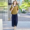 Conjunto de Verano para Mamá 2026 Nuevo Elegante para Mujer Cuello Redondo Manga Corta Moda para Mujeres de Mediana Edad y Mayores Talla Grande Conjunto de Dos Piezas