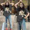 Camiseta de Manga Corta de Algodón Puro para Mujer 2026 Nuevo Verano Oversize Holgada Estampada Adelgazante de Longitud Media