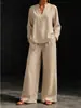 Novo Conjunto Minimalista de Duas Peças Cor Sólida Outono 2026 para Mulheres, Top Respirável com Decote em V + Calça Casual da Moda