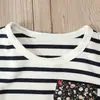 Estilo europeo y americano Primavera y Otoño Nuevo traje para niñas top de manga larga a rayas + Pantalones vaqueros conjunto de dos piezas ins