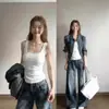 Camisola Azul Marino con Almohadillas en el Pecho para Mujer, Adecuada para Verano, Se Puede Usar como Ropa Interior o Exterior, Top sin Mangas, Sujetador Deportivo, Corte Ajustado, Hermoso Diseño en la Espalda